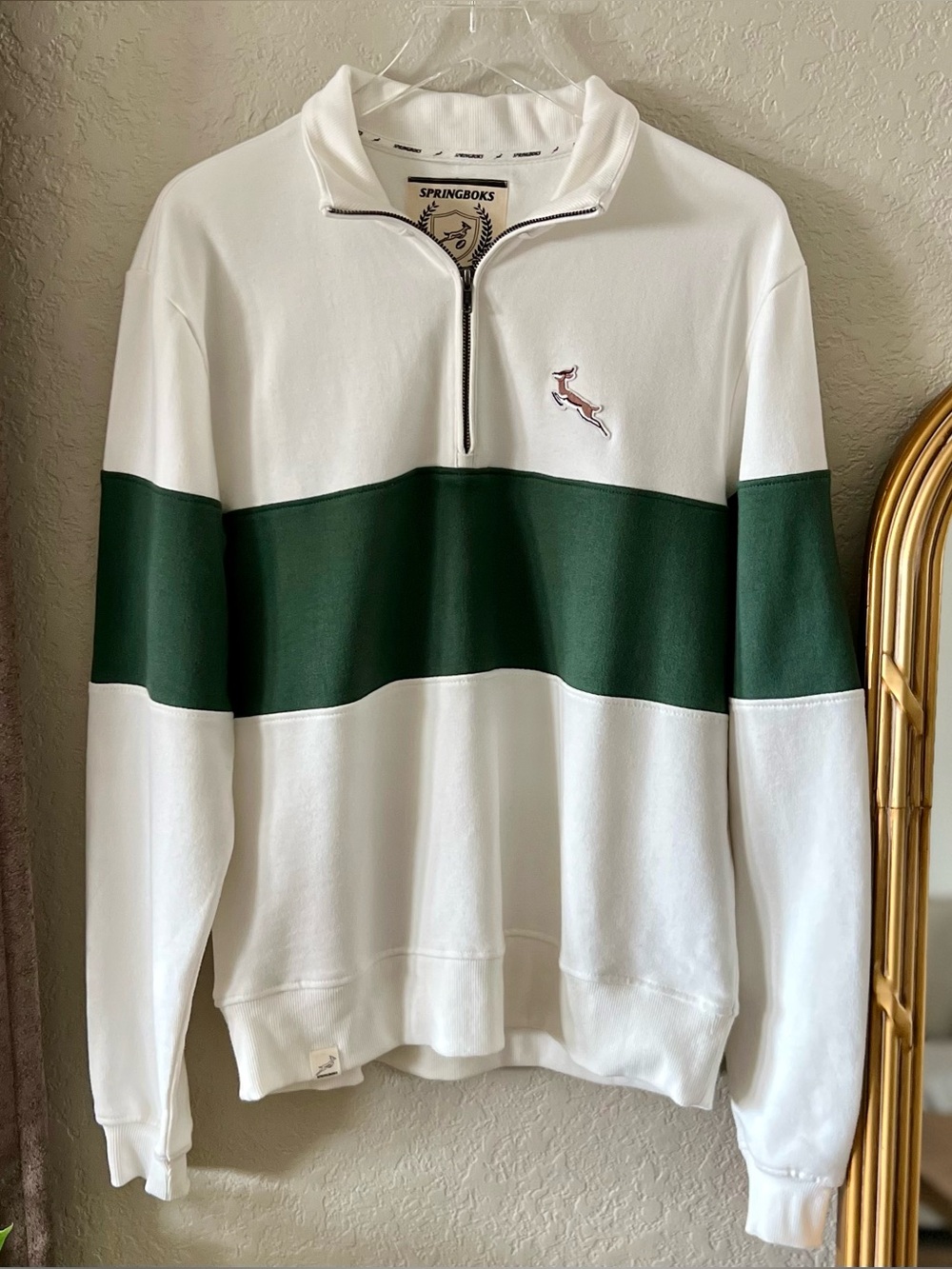 Springboks Men’s South Africa Classic Hoop Quarter Zip Sweatshirt Rugby Size Med